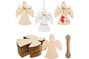 AWIZOM 72 Pcs Christmas Angel Wooden Cutouts Unfinished Wooden Angel Shape Ornaments Blank Wood Angel Slices Wooden Christmas Haning Decorations for DIY Crafts Tags Xmas Christmas Tree Party Supplies,3.1X4