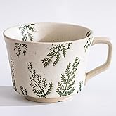 Tvvtuww Ceramic Mug 1pcs, 11oz - Vintage Coffee Mug, Pottery Cups for Milk, Latte, Cappuccino, Tea - Porcelain Dishwasher, Microwave Safe Stoneware Green Leaf