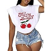 LovelyWholesale Womens Cropped Graphic Tees Cap Sleeve Tops Summer Short Sleeve T Shirts