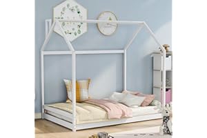 Harper & Bright Designs House Bed for Kids Full Size, Toddler House Full Bed with Roof,Wood Floor Bed Frame for Girls Boys Bedroom Furniture, Box Spring Needed，White