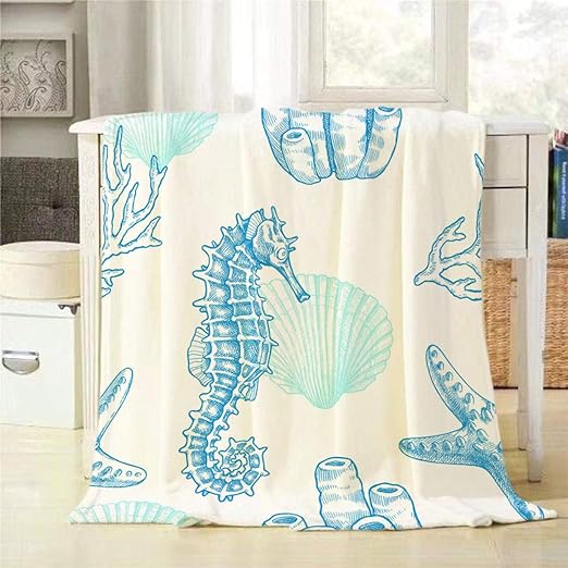Amazon Com Mugod Sea Life Throw Blanket Seahorse Starfish Coral Sprigs And Seashell Marine Seamless Pattern Decorative Soft Warm Cozy Flannel Plush Throws Blankets For Bedding Sofa Couch 60 X 80 Inch Home
