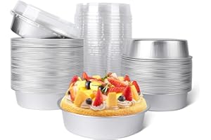 Beasea Mini Ramekins with Lids, 50 Pack 4 Inch 8oz Disposable Aluminum Foil Cake Baking Tins Pans Creme Brulee Tart Pie Tins 