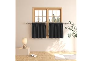 Black Tier Curtains 24 inch Blackout Kitchen Window Curtains Over Sink Room Darkening Bathroom Short Curtain Triple Weave Sma