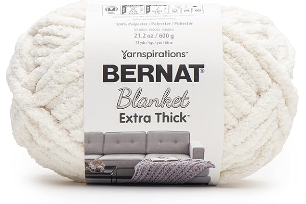 Bernat Blanket Extra Thick Vintage White Yarn - 1 Pack of 21.12oz/598.74g - 100% Polyester - #7 Jumbo - 72 Yards - Chunky Yarn for Hand Knitting, Crocheting, Crafts & Amigurumi