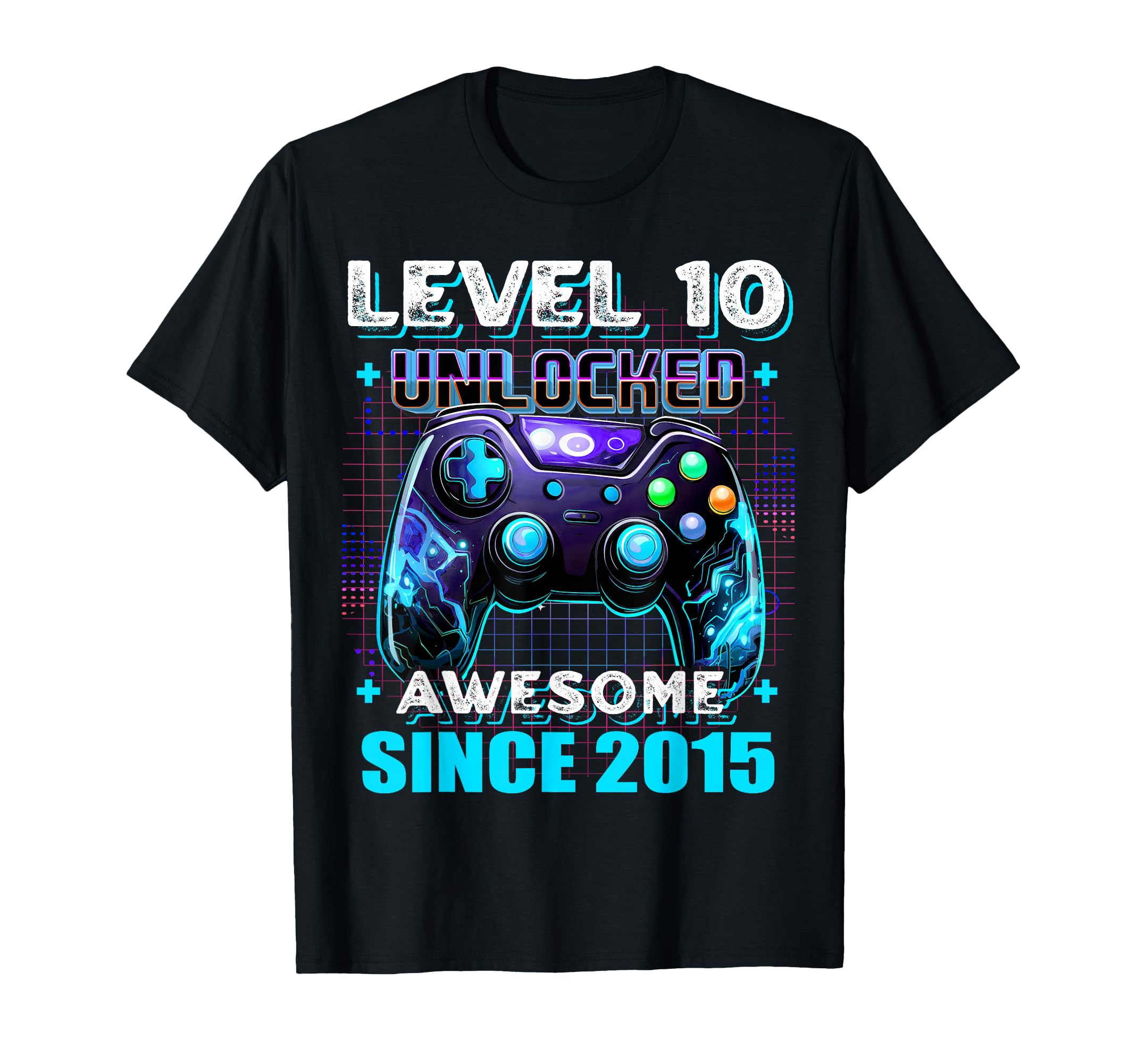 Photo 1 of 10th Birthday Boy Level 10 Gamer 10 Year Video Game Party T-Shirt. M Blue