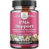 PMS Support Supplement for Women – Hormone Balance for Women & Menstrual Discomfort with DIM, Chasteberry, Black Cohosh & Ashwagandha - for Period Cramps Ease, Menopause Bloating, Mood Swing – 60 Ct