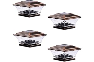 HUYIENO Solar Post Cap Lights Outdoor LED Lighting Deck Fence Cap Light Two Light Modes Warm White/Bright White Suitable for 4x4 Wooden Posts Brushed Copper 4PK