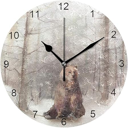 Horloge Murale De Mode Non Tiquante Decoration De Maison Ronde Silencieuse Pour Bureau Chambre Cuisine Salon Ours Assis La Neige Amazon Fr Cuisine Maison