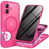BERFY for iPhone 16 Plus Case, Compatible with MagSafe, Built-in Privacy Screen Protector and Camera Protection, Anti-Spy Full Body Shockproof Matte Phone Case for 16 Plus 6.7", Hot Pink