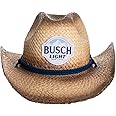 Calhoun Busch Light Mountain Logo Straw Beach Cowboy Hat with Curved Brim Tan