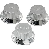 Musiclily Pro Inch Size Guitar Tone Volume Control Knobs Set Chrome 2T1V | Fine 24 Splines, for USA Made Strat Style Electric Guitar