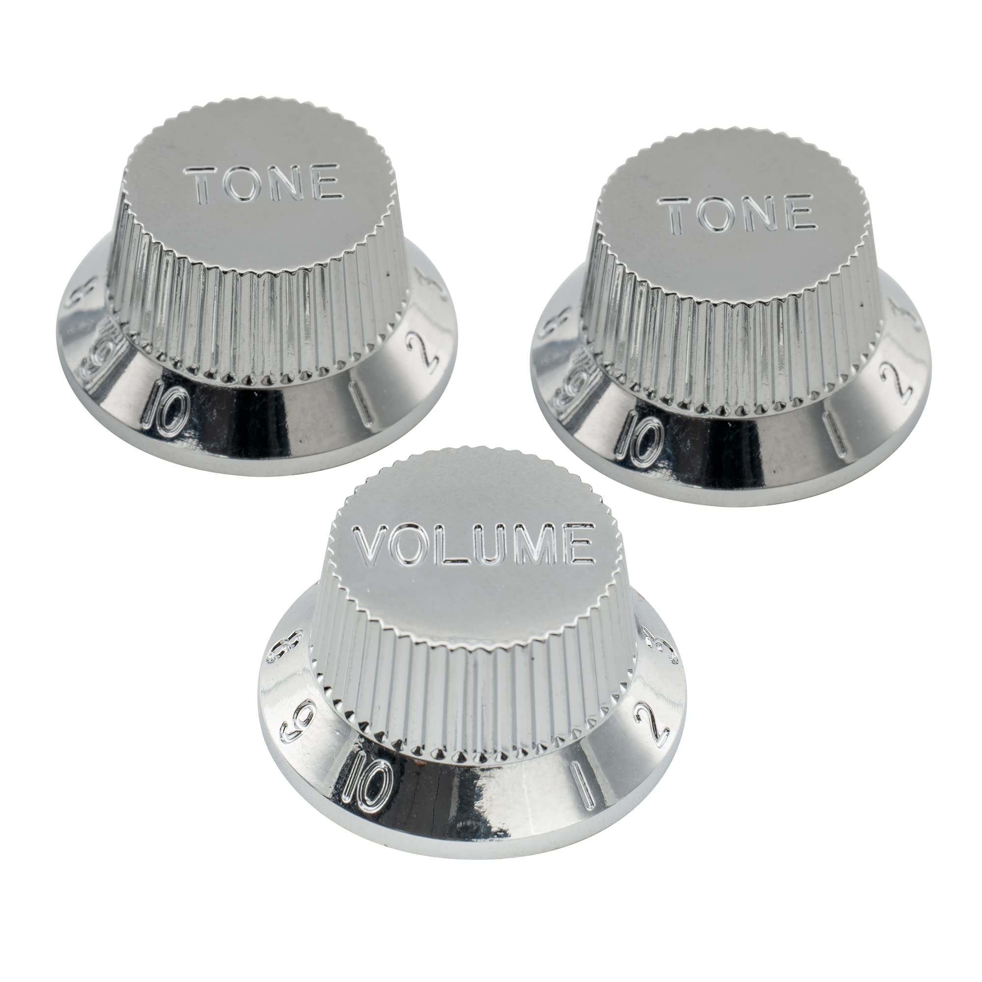 Musiclily Pro Inch Size 1 Volume 2 Tone Knobs Set for USA Made Strat Style Electric Guitar, Chrome