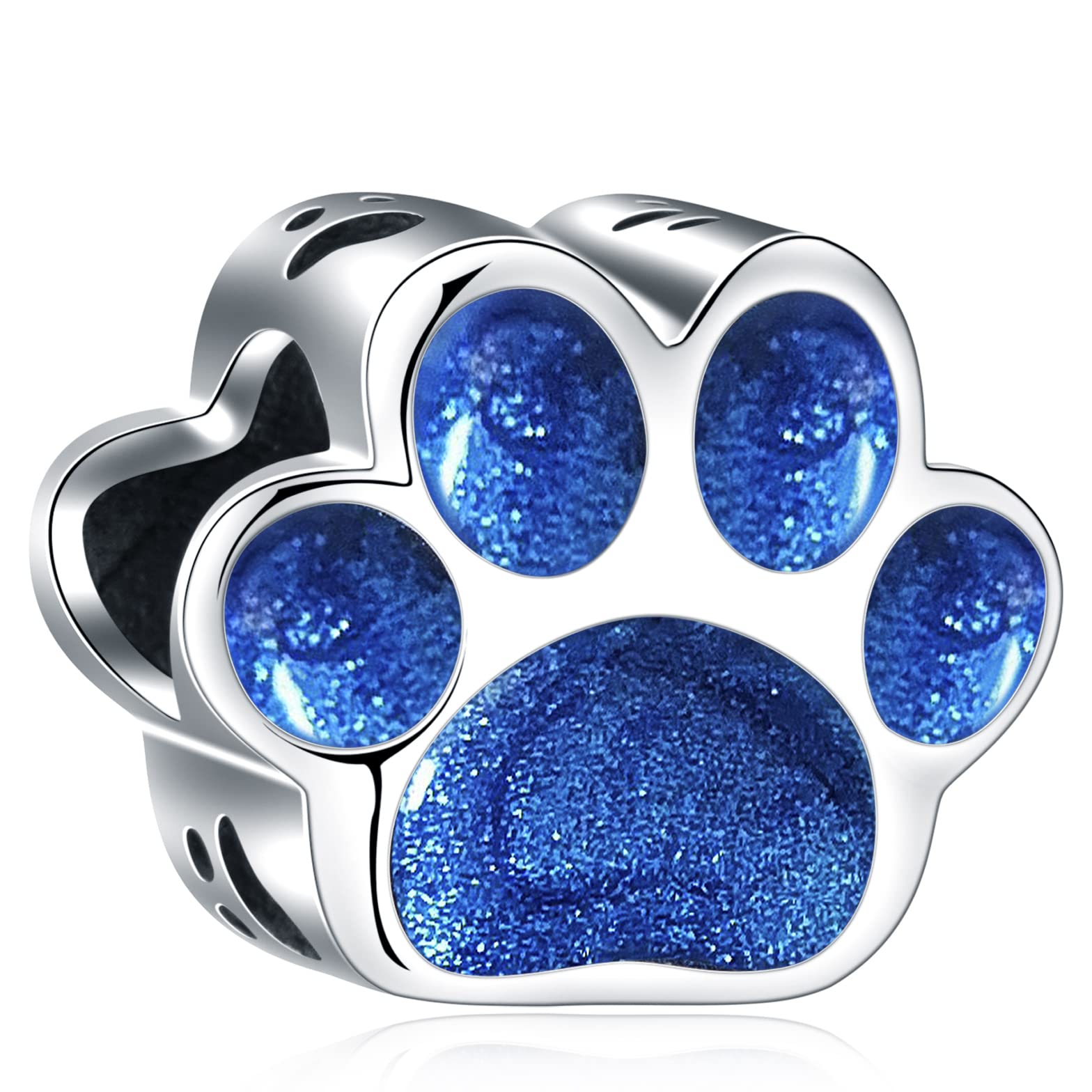 Sapphire Blue Enamel Cat/Dog Paw Print Charms, fits Pandora First Mothers Day Bracelet, 925 Sterling Silver Pet Fawprint Beads, Gift for Animal Lover/Mum in Law/Daughter/Son