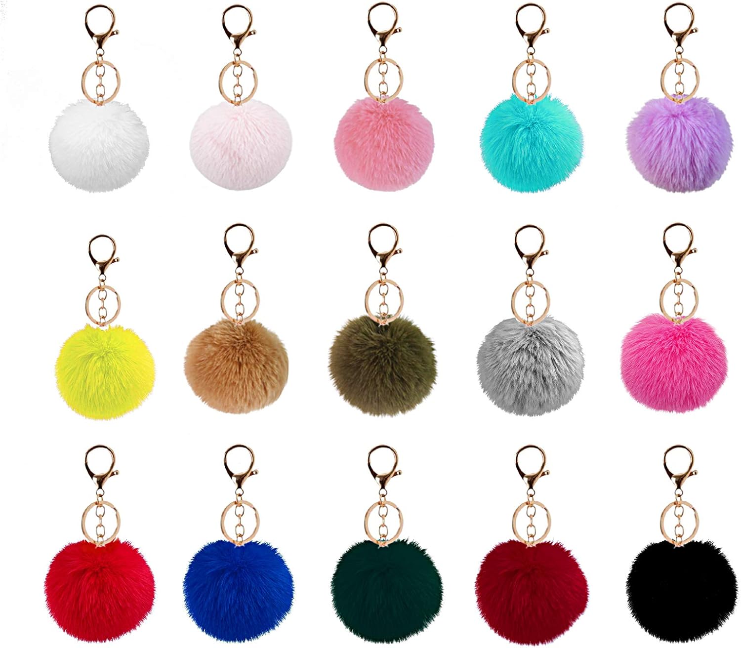 15 Pieces Pom Poms Keychains Fluffy Pompoms Keychain Faux Fur Pompoms Keychain Faux