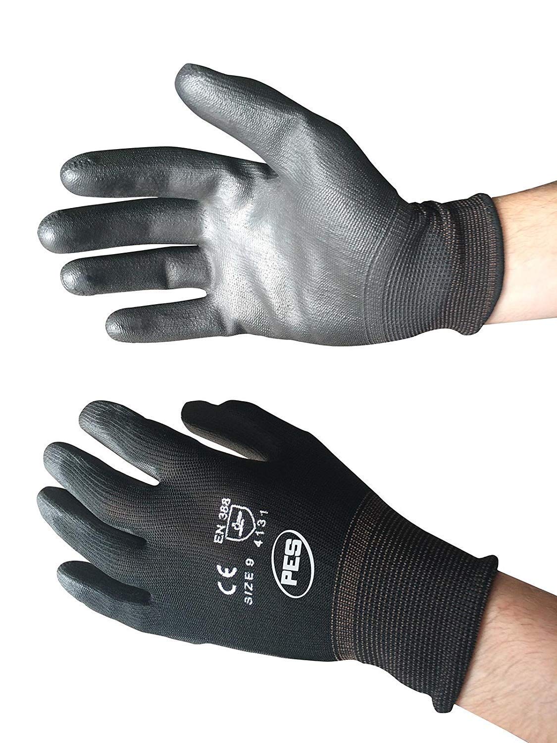 Black Nylon PU Palm Coated Glove, NB9/L( Size 9/Large) (Pack of 12)