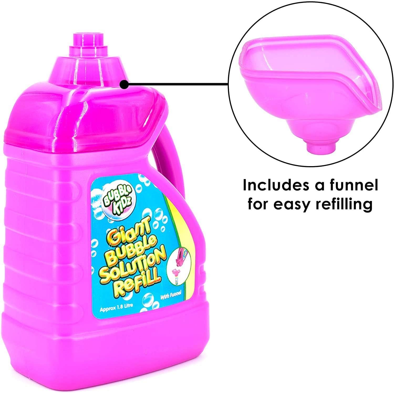 Bubblekidz 1.8 Litre Bubble Mixture Liquid Solution Refill Bottle with Pouring Funnel, Pink - Image 4