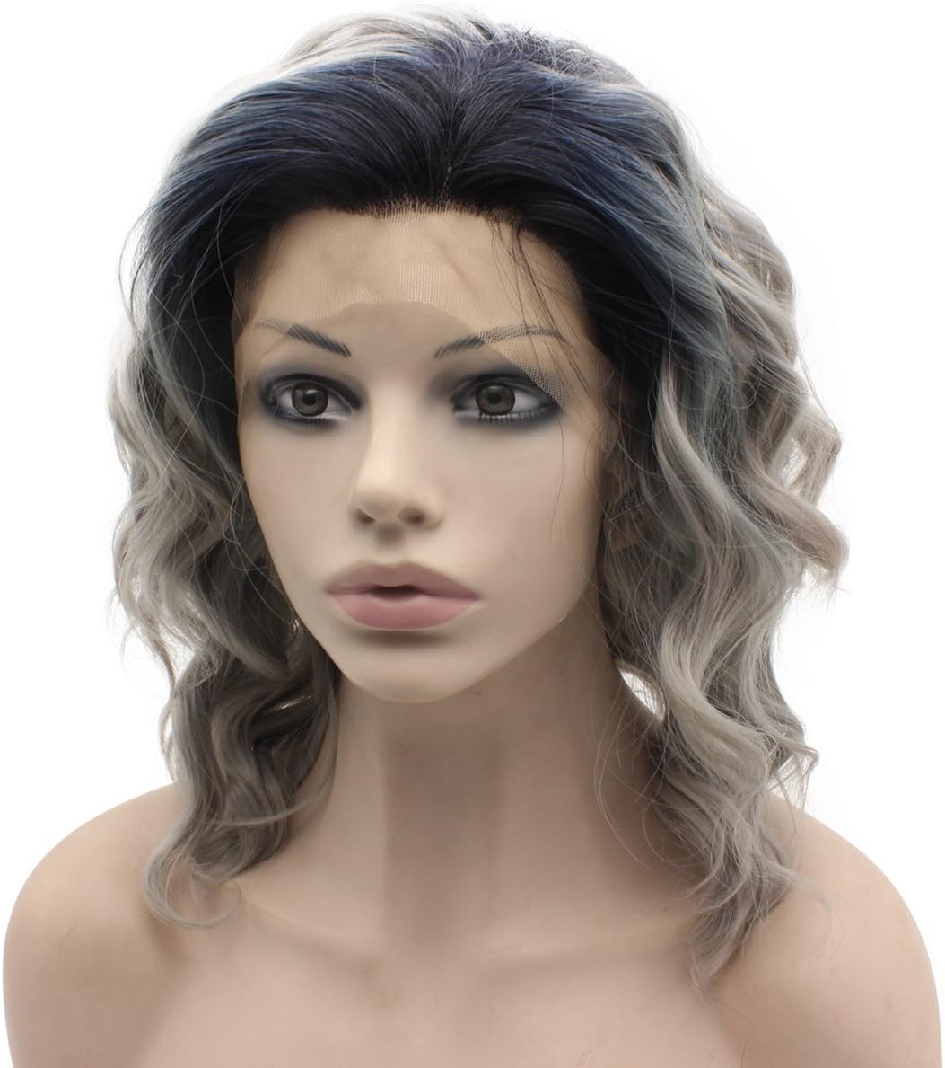 Shoulder Length Stylish Lace Front Synthetic Ombre Grey Wig Natural - Image 4