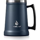 Ideus Insulated Beer Stein, 24/32oz Stainless Steel Double Walled Beer Mug Giant Bar Drinkware Metal Beer Cup with Big Grip Handle (Navy Blue, 24oz (710ml))