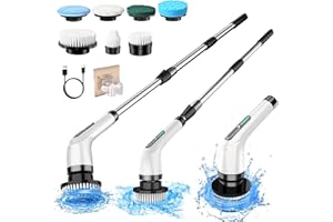 JASTEK Electric Spin Scrubber with Dual Speed Cordless Cleaning Brush, IPX7 Waterproof Bathroom Scrubber, USB-C Charging, Retractable Handle Shower Scrubber & 3 Brush Head for Bathtub Tile Floor
