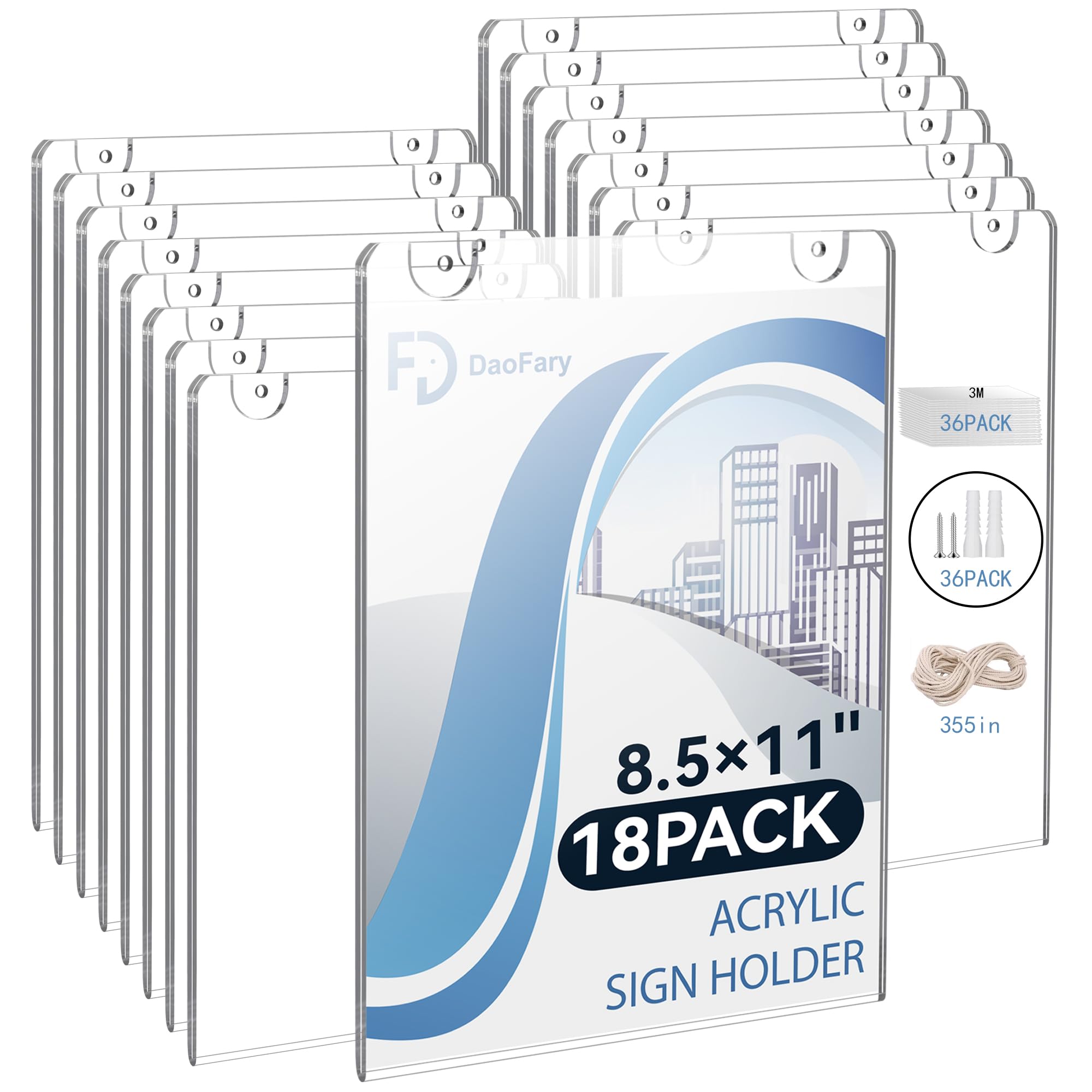 Photo 1 of 18 Pack Wall Mount Acrylic Sign Holder, 8.5 x 11 Clear Display Stand, Double Sided Flyer Holder for Picture Paper Frame, Home Office Menu Retail Show Fair