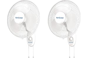 Hurricane 2-Pack Supreme 16-Inch Oscillating Wall Mount Fan, White – Quiet Operation Corded Electric Air Cooling Unit with Pull Cords for Home, Garage, Greenhouse, Workshop, or Gym