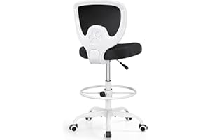 Primy Office Drafting Chair, Ergonomic Tall Desk Chair with Adjustable Height and Footrest Ring, Armless Mid-Back Standing Computer Chair Executive Rolling Breathable Mesh Chair for Art Home Office