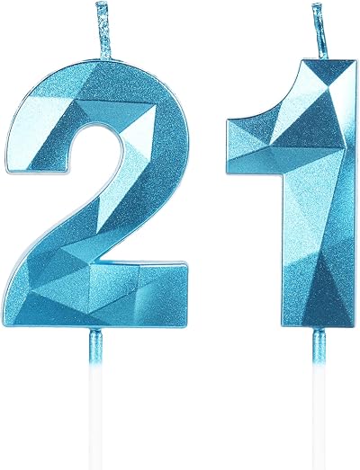Yiran 21st Birthday Candles Blue Number 21 Cake Topper 2 pcs LZ-LS-21