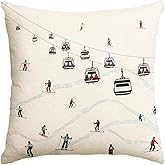 AVOIN colorlife Winter Skiers Cable Cars Snow Throw Pillow Cover, 18 x 18 Inch Seasonal Holiday Cushion Case Decoration for S