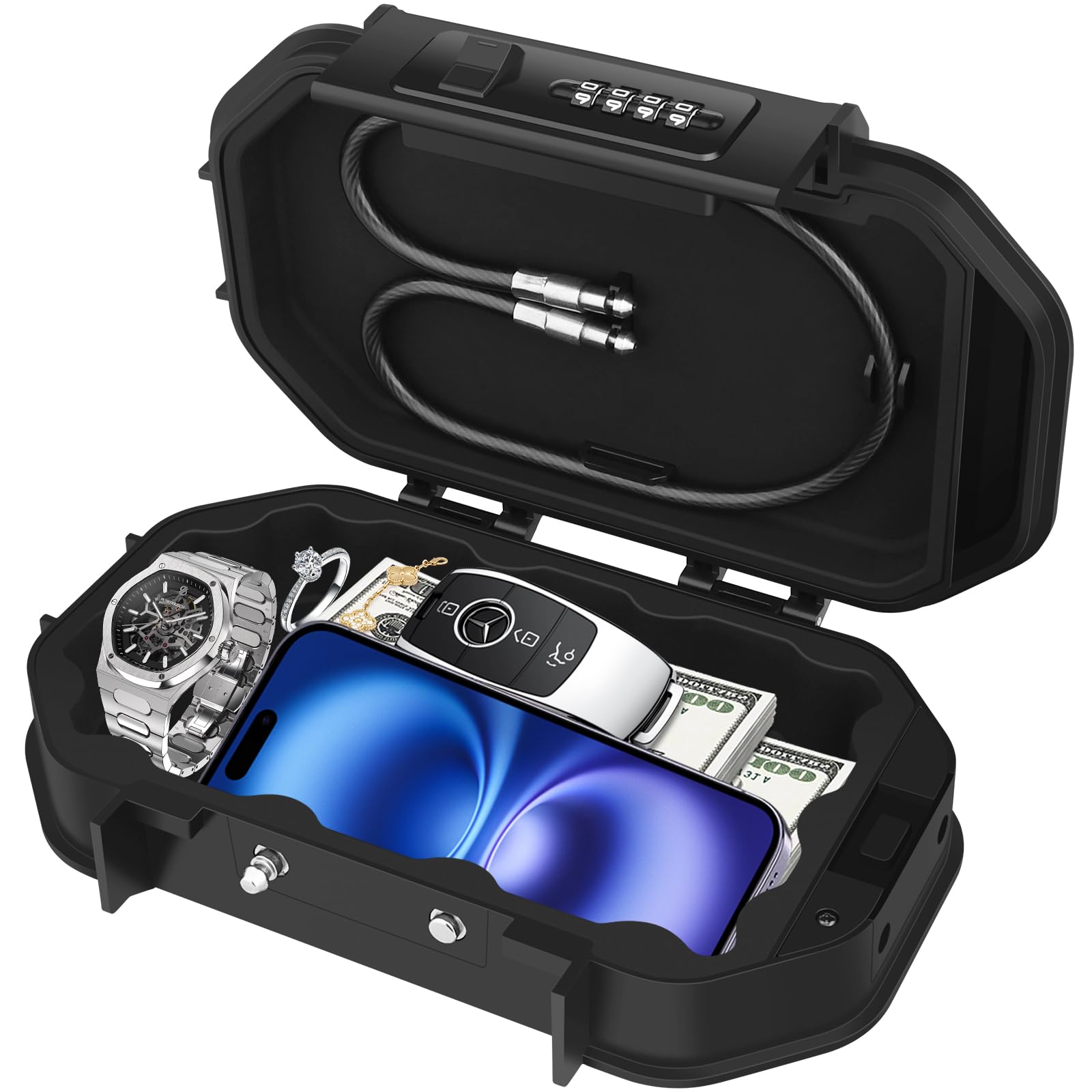 Photo 1 of Diyife Portable Safe Box, Travel Safe Lock Box with Code, 4 Digit Combination Lock Waterproof Anti-Theft Lock Box with Removable Chain, Portable Lockbox for Beach Outdoor Dorm Hotel Home Car