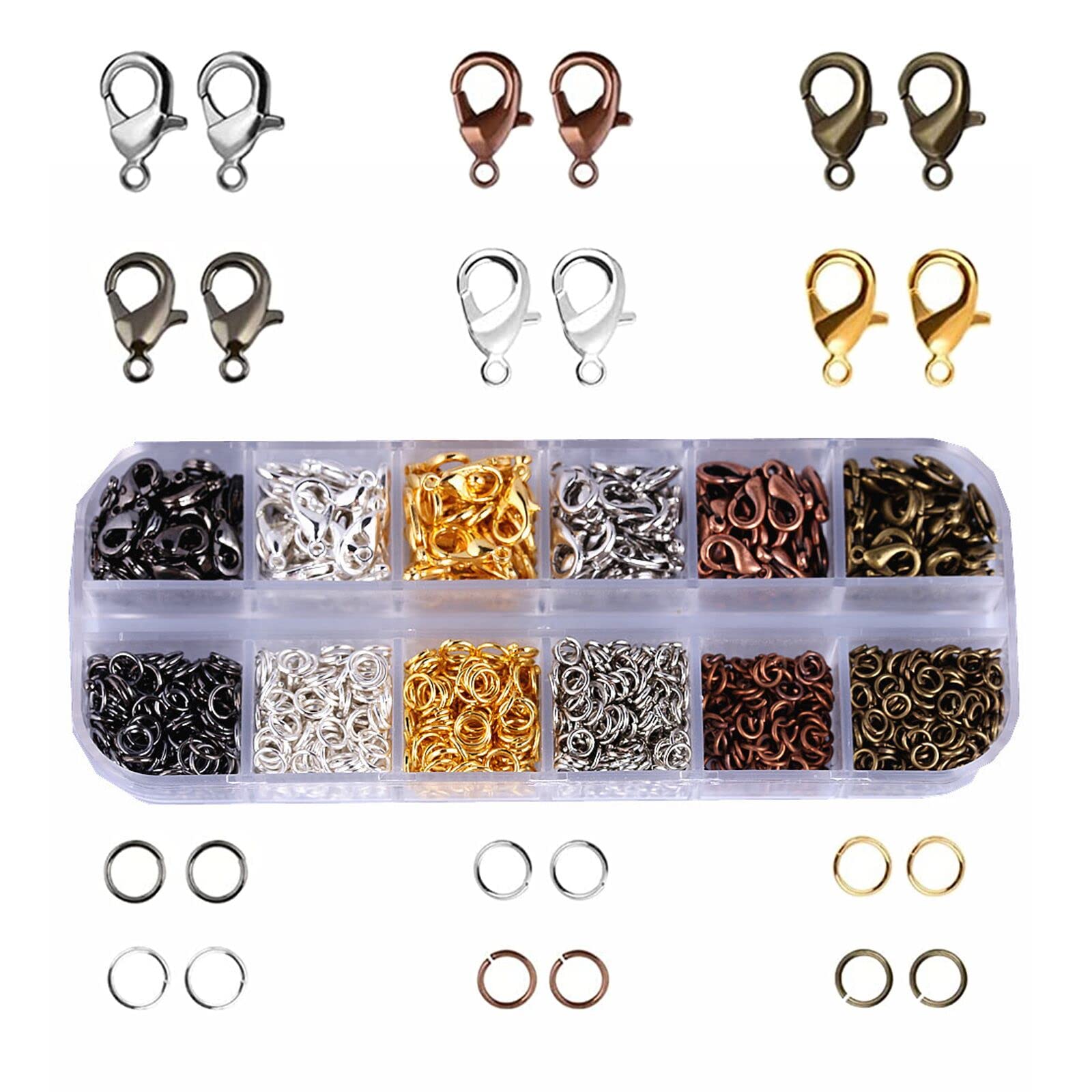 Lobster Clasp,6 Color Lobster Claw Lobster Clasps Lobster Claw Clasps and Open Jump Rings Set,Lobster Claw Hook Jewelry Making Supplies Kit for DIY Earrings Bracelets Necklaces