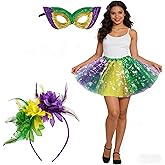 YGFEJSDNSW 3Pcs Tutu Costume Accessories Set for Women, Mardi Gras Decorations, Tutu Skirt, Bowtie Headband, Mask, for Women and Girls Carnival Halloween Party Favor (Style B)
