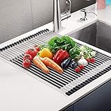 Roll Up Dish Drying Rack, Large Over Sink Dish Drying Rack Drainer, Multi-Use Stainless Steel Foldable Dish Rack for Kitchen 