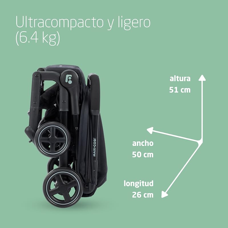 Lara2 Silla de Paseo Compacta, 0–22 kg, Essential Black
