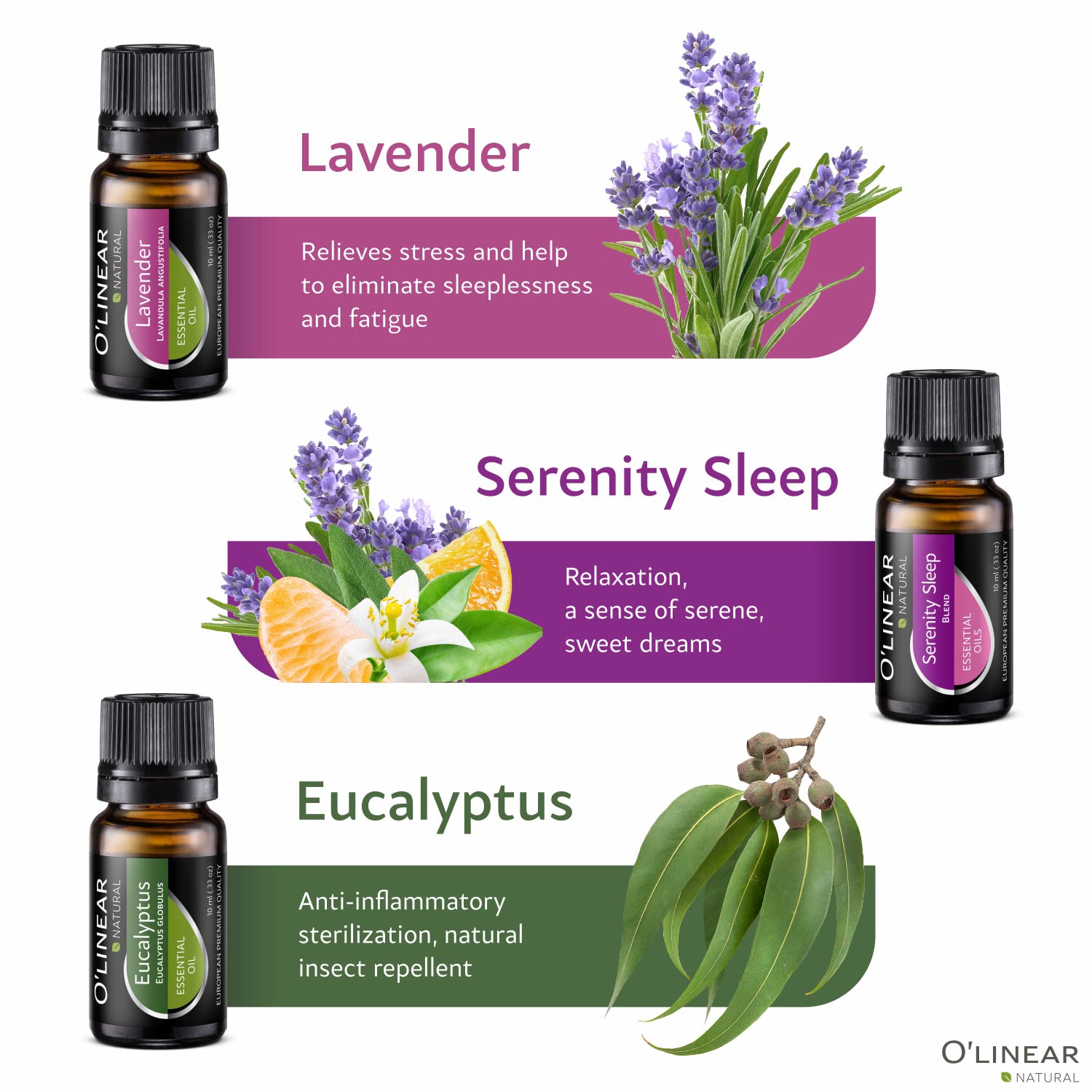 Essential Oils Set - 4 Oils & 2 Blends, Top 6 Essential Oils for Diffusers for Home, Stress Relief, Serenity Sleep Oil Blend Aromatherapy, Peppermint, Orange, Lavender, Eucalyptus Essential Oils - Image 4