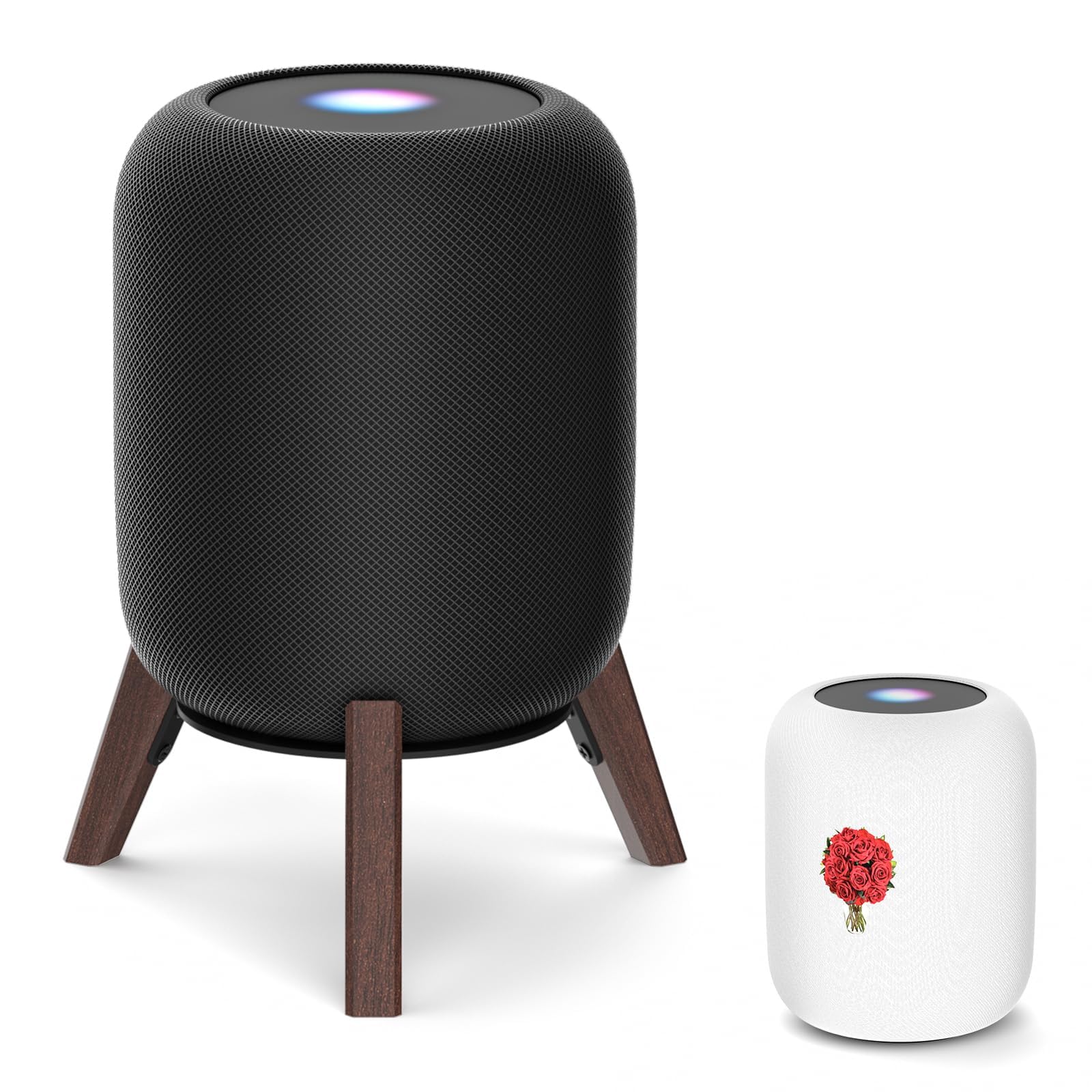 Dinghosen Table Wood Stand for HomePod 2nd Gen Speaker with Dust-Proof Cover, Anti-Slip Wooden Desktop Speaker Stand Compatible with Homepod 2 Wood Tripod Holder with Sturdy Metal Frame, Black