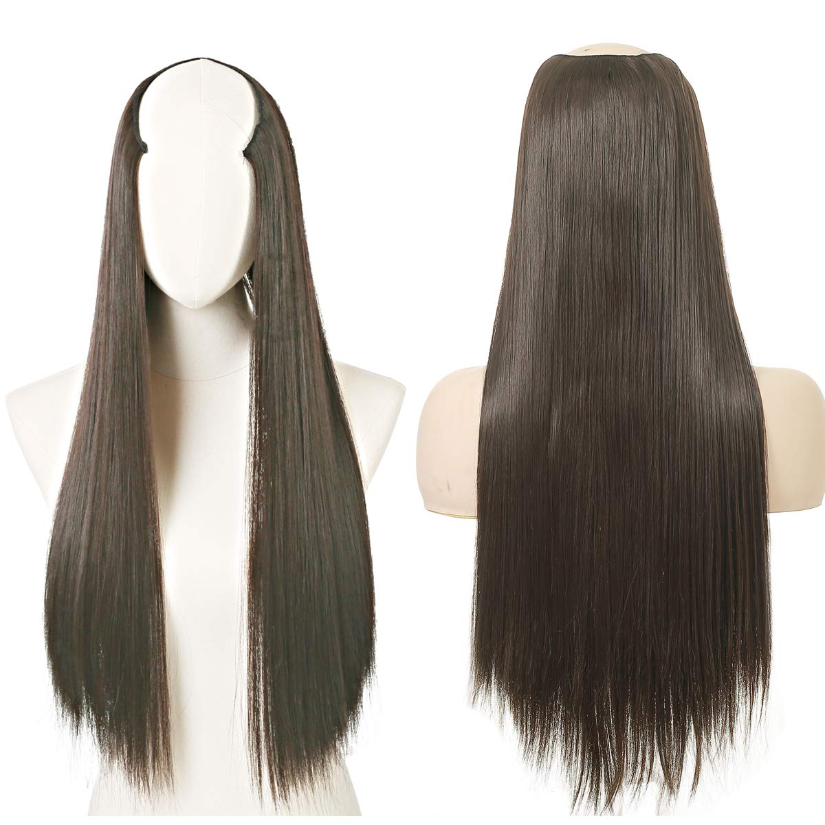 Clip in Hair Extension Dark Brown Straight Long U shape