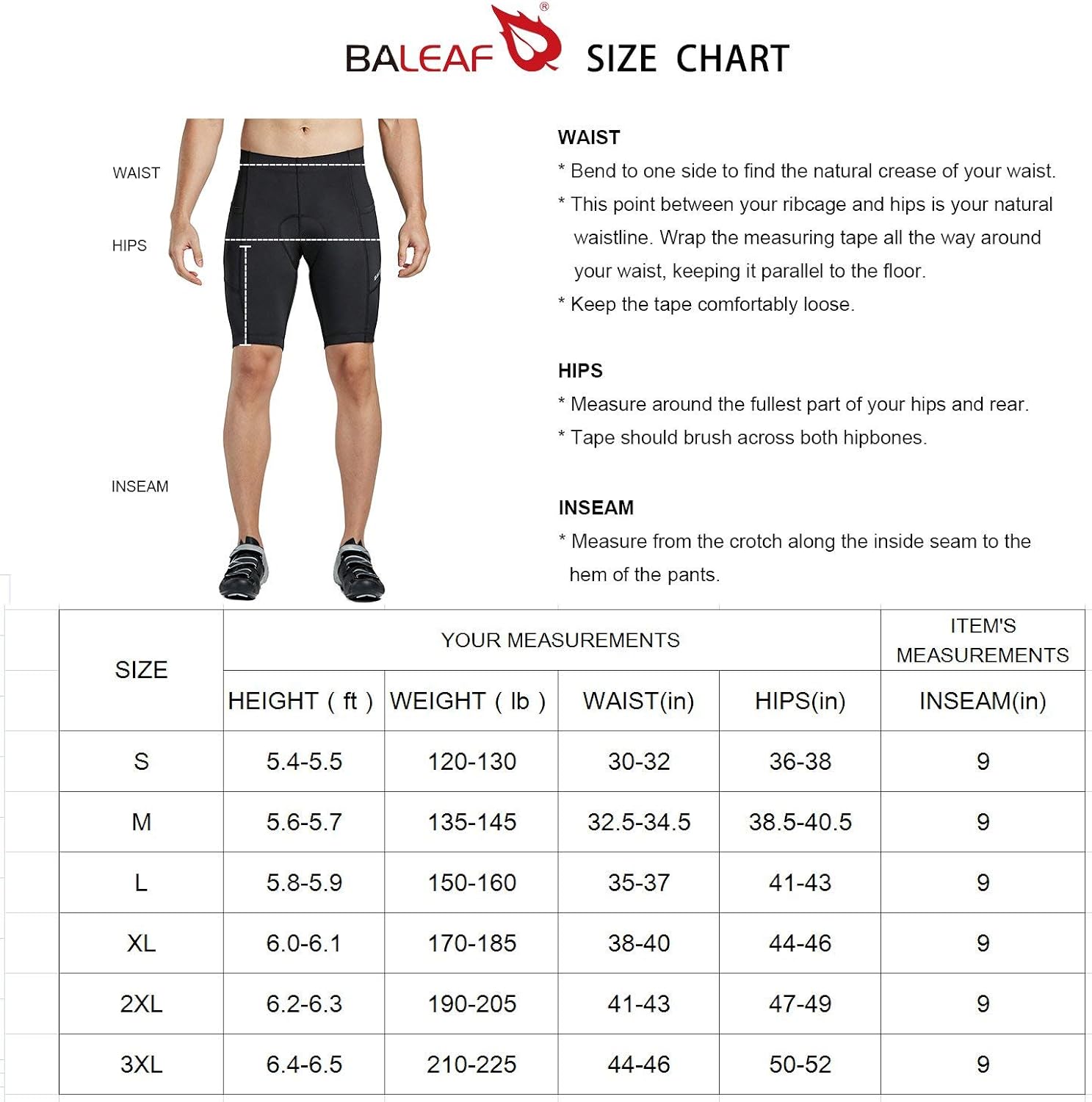 BALEAF Men's Cycling Shorts 3D Padded Bicycle Bike Quick-Dry Pants Tights UPF 50+: Clothing