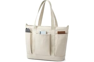 G4Free Large Canvas Tote Bag for Women with Zipper Fit 15.6" Laptop, Everything Tote Bags with Pockets for Work, Travel
