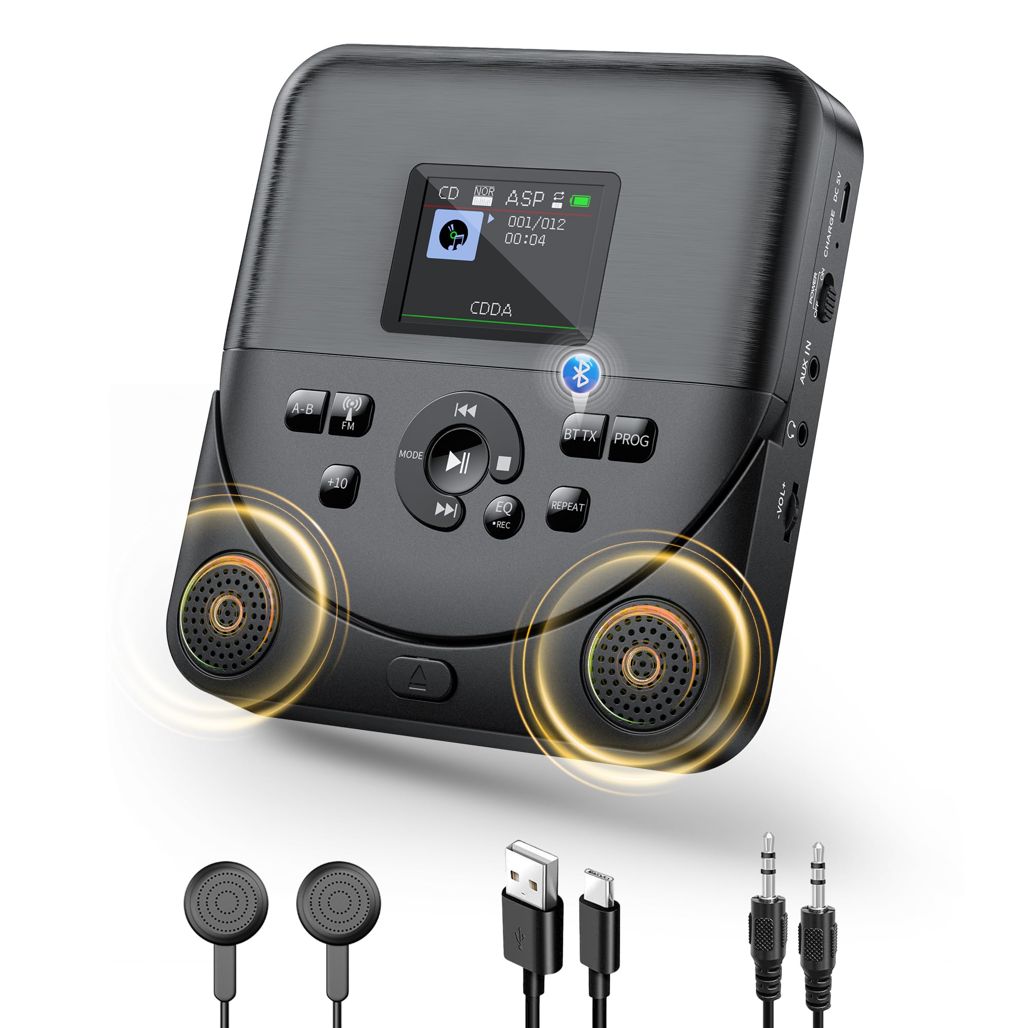 Photo 1 of Bluetooth CD Player Portable for Home Rechargeable CD Player with Dual Stereo Speakers FM Transmitter Portable CD Player for Car Support AUX in with Upgraded Screen