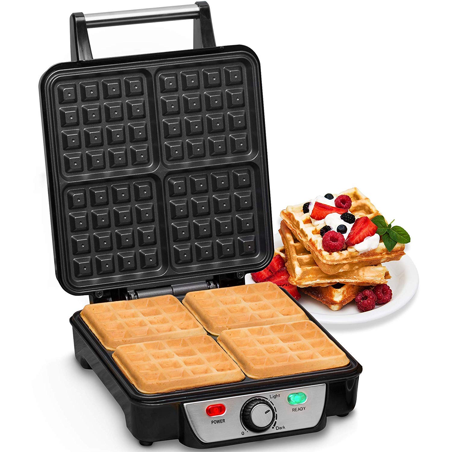 Andrew James Belgian Waffle Maker, 4 Slice, 1100 Watts, Adjustable
