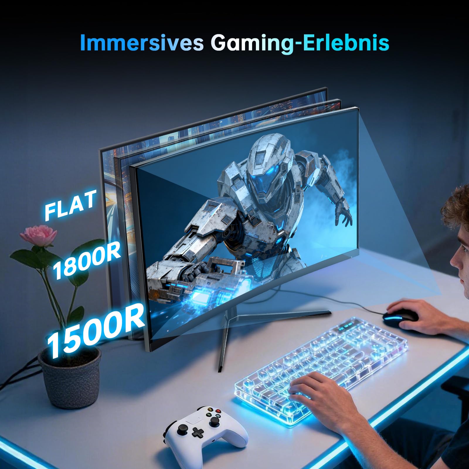 KTC Gaming Monitor 24 Zoll, FHD 1920×1080, 240Hz, 1500R Curved VA Panel, 3000:1 Kontrast, FreeSync, Low Blue Light, DC Dimming, VESA 100×100 mm 4