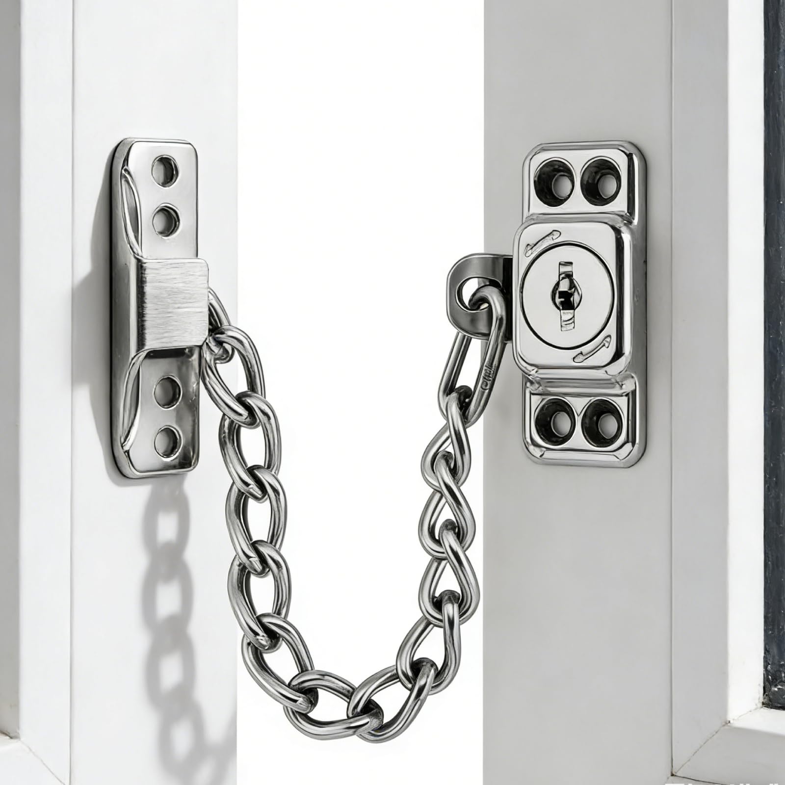Window Safety Chain for Children, Childproof Door Lock for Windows and Doors with Key, Stainless Steel Lockable Chain Lock for Windows and Doors, Security Chain for Window Protection, Interior Doors