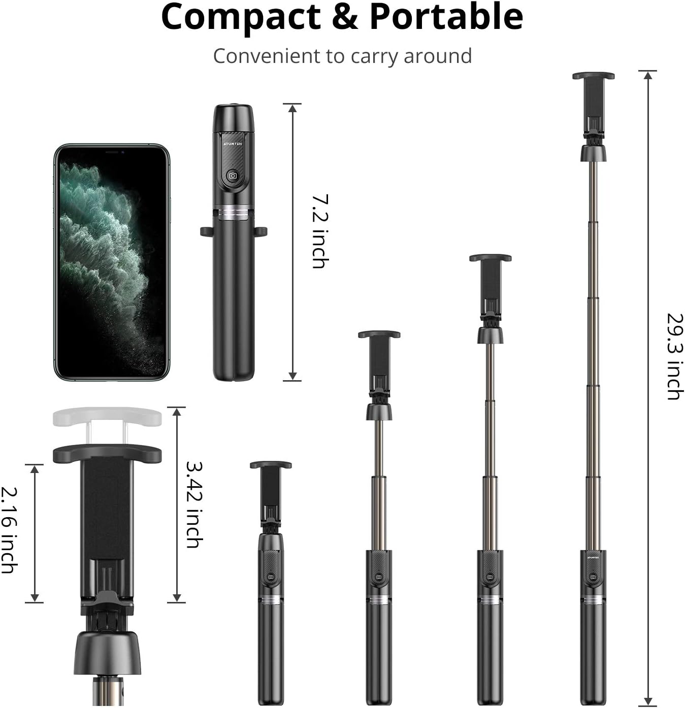 ATUMTEK Bluetooth Selfie Stick Tripod, 360° Rotation FoldOut Mini