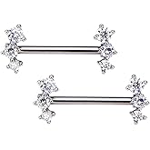 Pierced Owl 14GA Stainless Steel Triple CZ Crystal Curve Nipple Barbells, Sold as a Pair