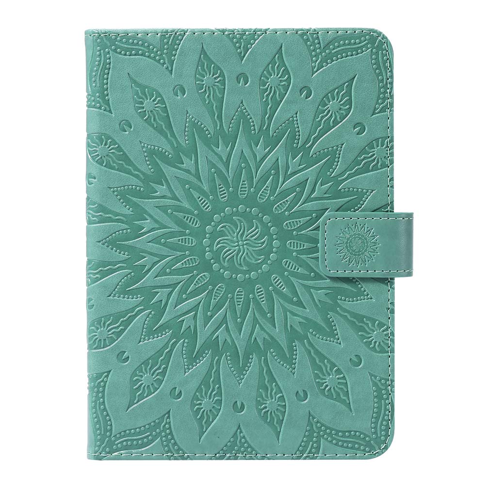 LMFULM® Case for All Kindle Paperwhite (2018/2016/ 2015/2013/ 2012 Models with 6 Inch Display) PU Leather Ultra-Thin Magnetic Leather Cover Embossing Sun Flower Stand Case Flip Cover Green