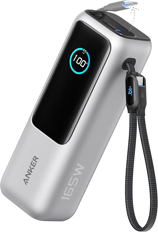 Zolo Power Bank (25K, 165W, USB-C incorporado e cabo retrátil) carregador portátil de alta velocidade, 1 USB-C, 1 USB-A, bateria para iPhone 16/15/15 Pro/15 Pro Max/15 Plus, MacBook, Galaxy e mais
