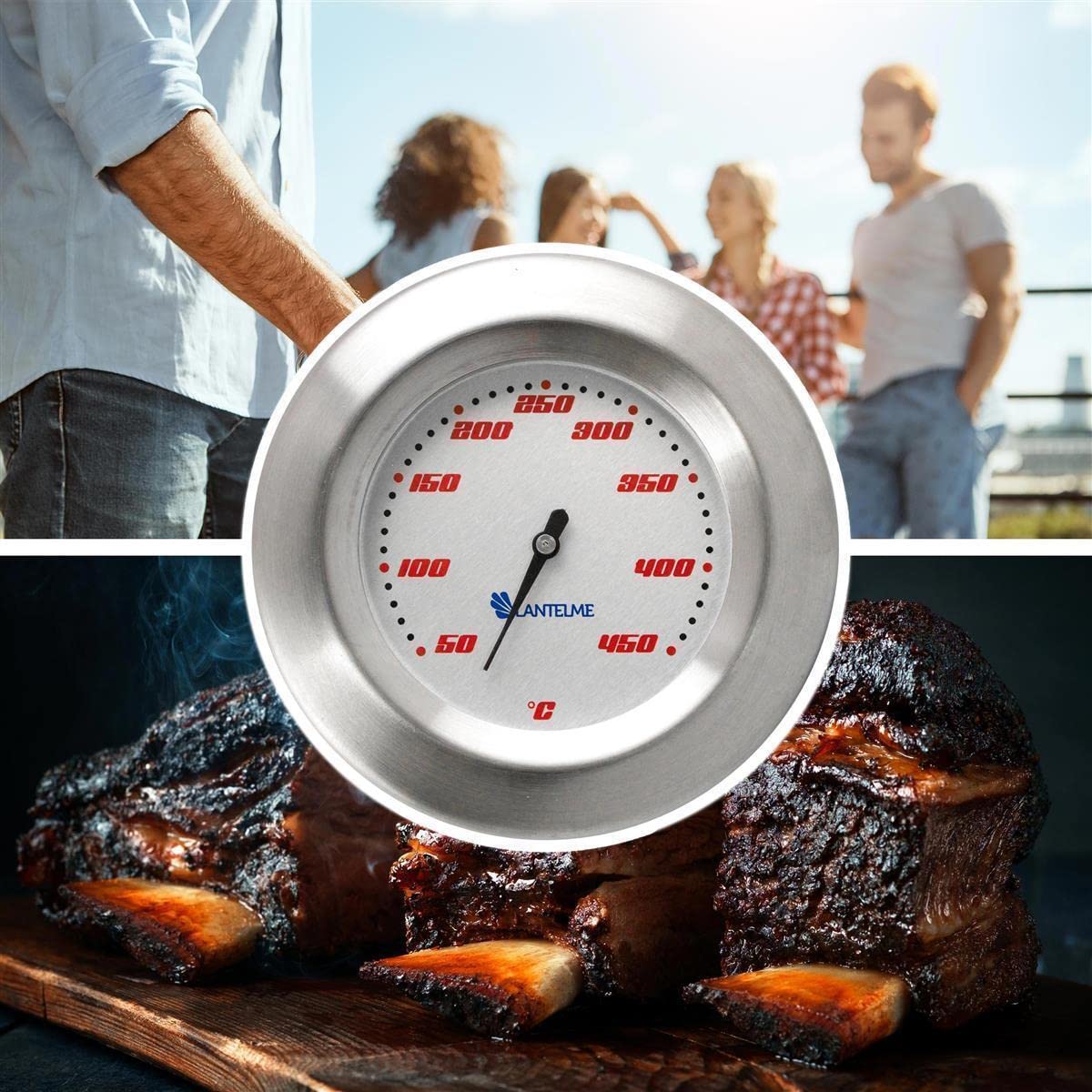Lantelme 5122 Model Racing Thermometer for Grill / Barbecue Smoker Oven / Smoker / Bimetal / analogue stainless steel BBQ Barbecue
