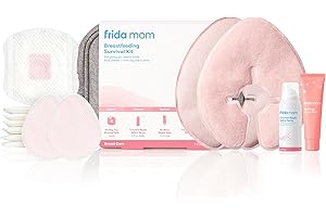 Frida Mom Breastfeeding Survival Kit for Nursing Moms, Reusable Hot+Cold Breast Relief Packs, Hydrogel Nipple Pads, Cracked Nipple Saline Spray, Nipple Balm, Nursing Pads, 13 Piece Gift Set