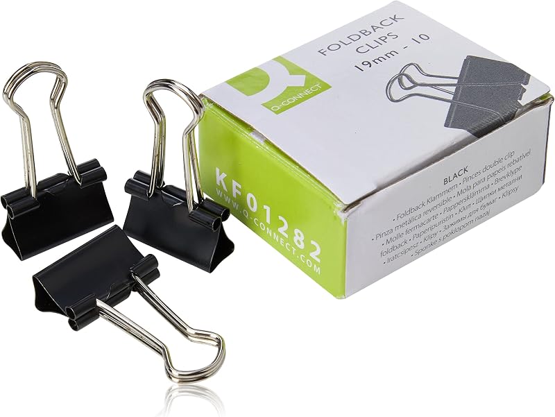 Q-Connect Foldback Clip 19 mm Black Pack of 10 KF01282