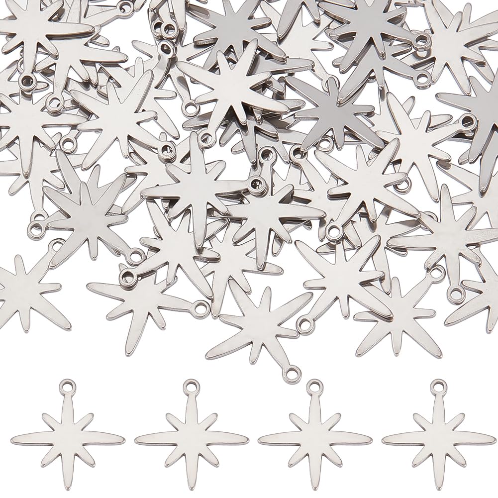 SUNNYCLUE 1 Box 60Pcs 304 Stainless Steel Star Charms Bulk 8 Point Star Charm Silver Mini Small Stars Lukcy Charm for jewellery Making Charms Crafting Supplies DIY Necklace Bracelet Beginner Adult